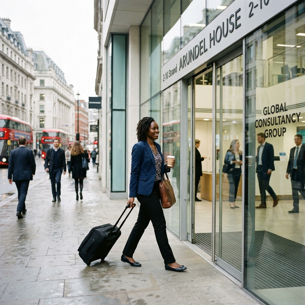 Ugandan professional arriving at work overseas