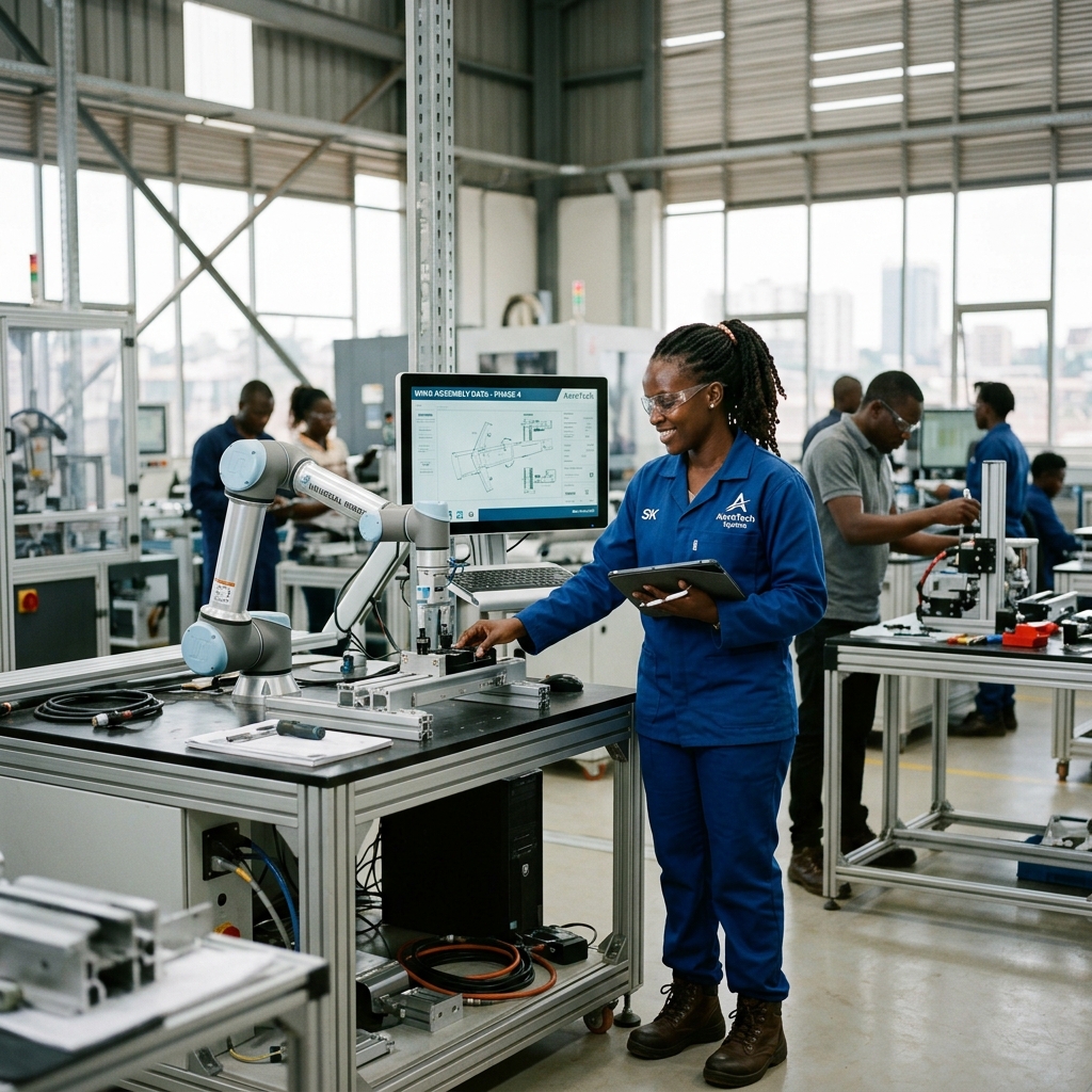 Ugandan professional working confidently in a modern international industrial environment